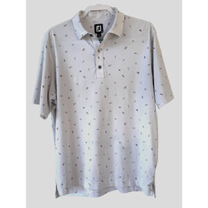 FootJoy Men’s Golf Polo Shirt Medium Light Gray Golf Icon Print with Course Logo